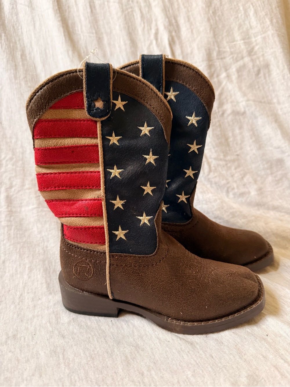 Roper Kids Brown Cowboy Boots with American Flag Stars & Stripes
